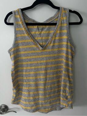Eddie Bauer Gray and Yellow Striped Crocheted V-Neck Tank